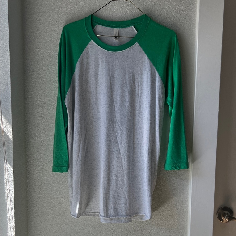 Next Level Apparel Green and Gray Long Sleeve Tee